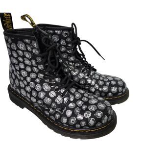 Dr Martens Leopard Hydro Combat Boot Black Skulls Metallic Leather Ankle Girls 4